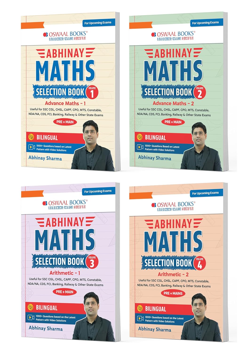 Abhinay Maths Selection Book–Vol.1, Vol.2, Vol. 3 & Vol. 4 (Set of 4 Books) Bilingual Workbook for SSC & All Govt Exam | Concept Based Questions...