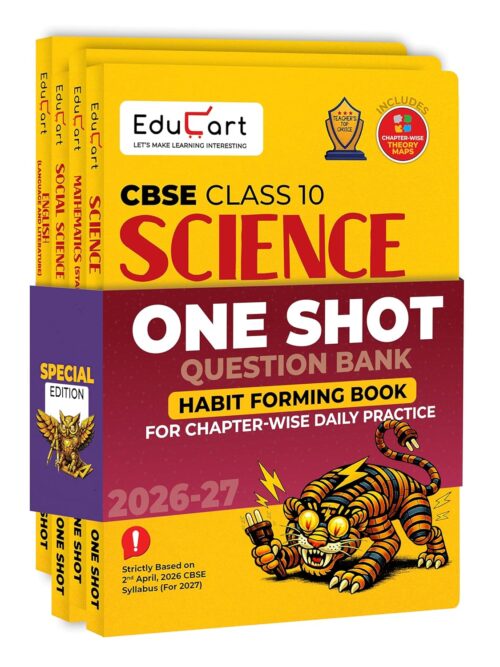 Educart CBSE Class 10 One Shot Question Bank Bundle 2026–27 | Science, Maths Standard, English & SST | Chapterwise NCERT Qs, PYQs & Competency-Based Qs | CBSE 2027 Exam